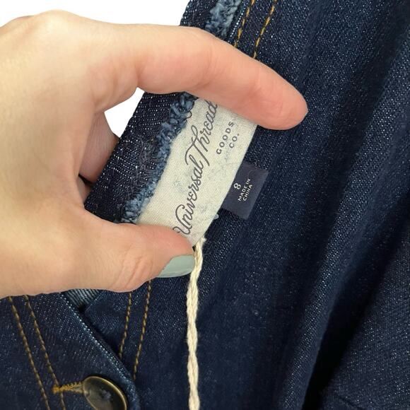 Universal Thread Denim Jumpsuit 8 Wide Leg Cropped Dark Wash Blue Button Down - Picture 4 of 8